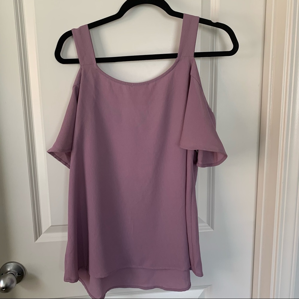 Lilac Siena Sky Cold Shoulder Top | size large - Picture 6 of 8